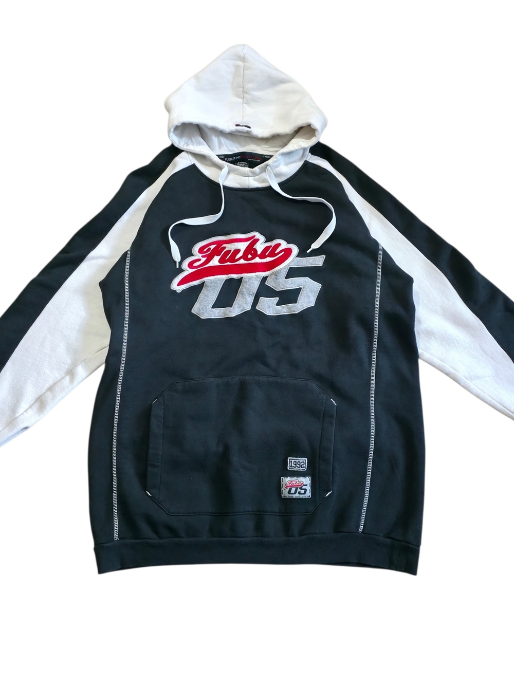 Y2K FUBU Black & White Hoodie Sweatshirt with Red Logo